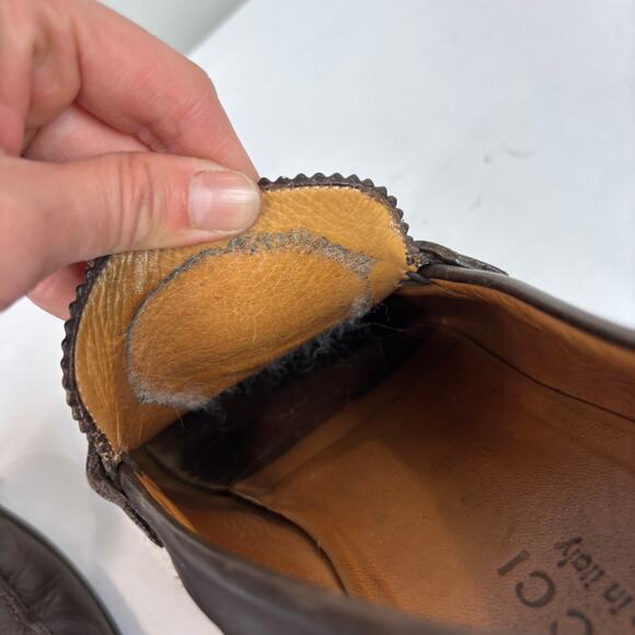 Gucci Brown Leather Web Slip On Loafers Men's 9 - Picture 12 of 15